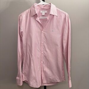 Calvin Klein Mens XS Pink Blue Striped Cotton Cashmere Button Down Shirt